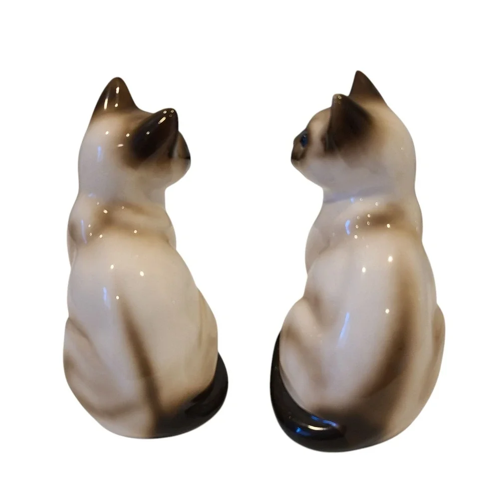 Vtg Pair of Vintage Enesco Ceramic Siamese Cat‎ Figures 6 3/4